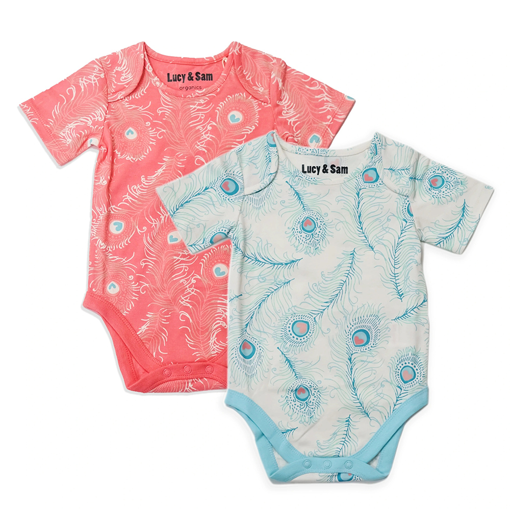 Lucy & Sam - 2pc-Set - Baby Girl's Peacock Bodysuit - Pink