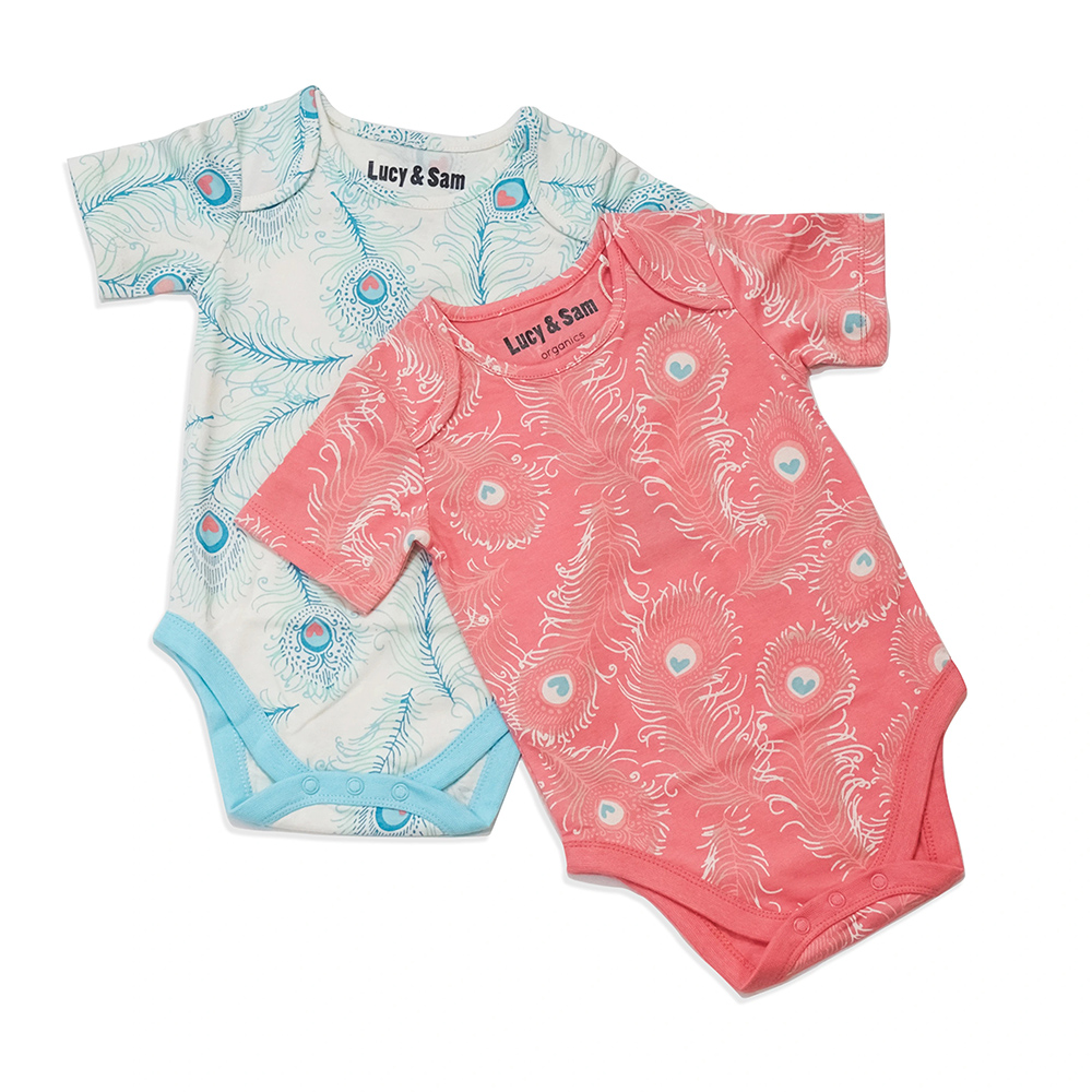 Lucy & Sam - 2pc-Set - Baby Girl's Peacock Bodysuit - Pink