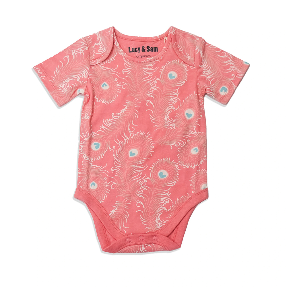 Lucy & Sam - 2pc-Set - Baby Girl's Peacock Bodysuit - Pink