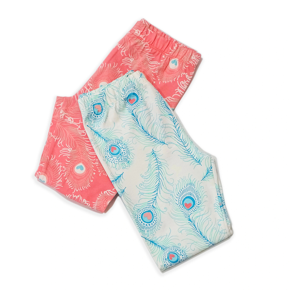 Lucy & Sam - 2pc-Set - Girl's Peacock Harem Leggings - Pink