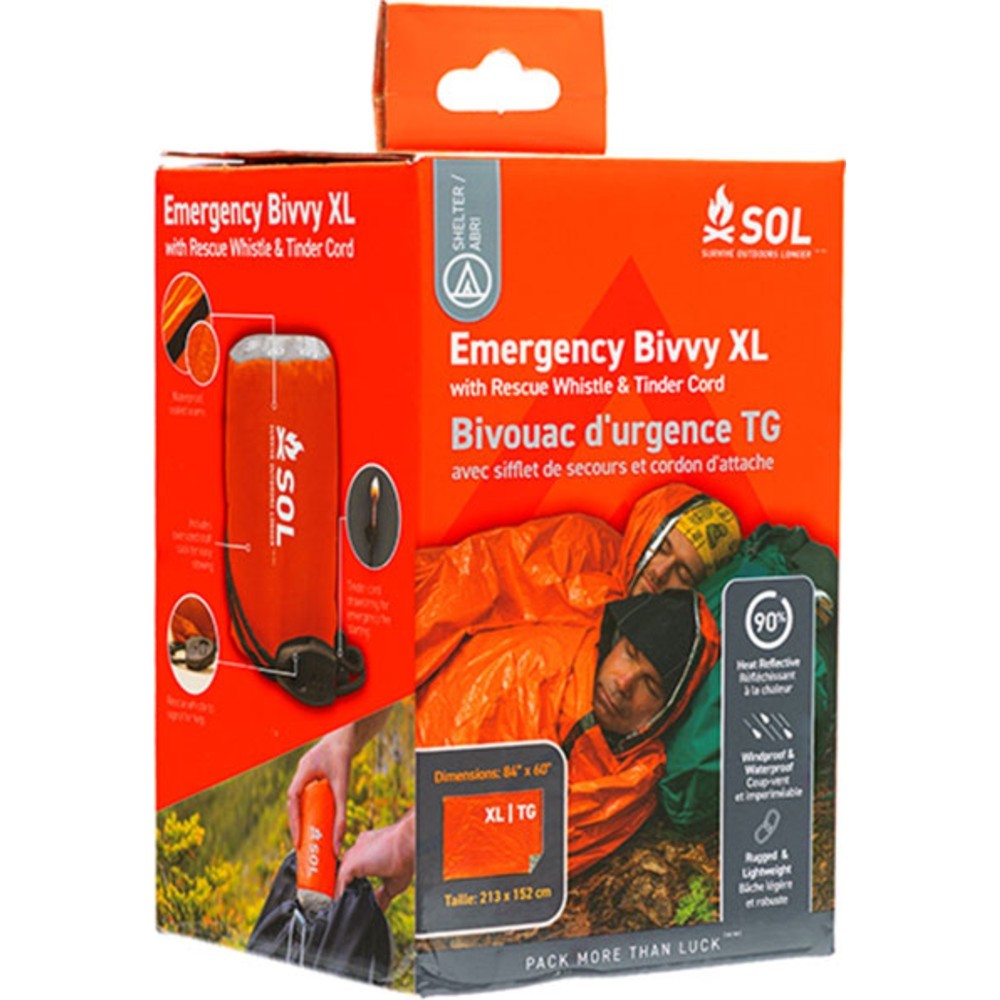 Sol Emergency Bivvy XL Shelter With Rescue Whistle And Tinder Cord - Orange