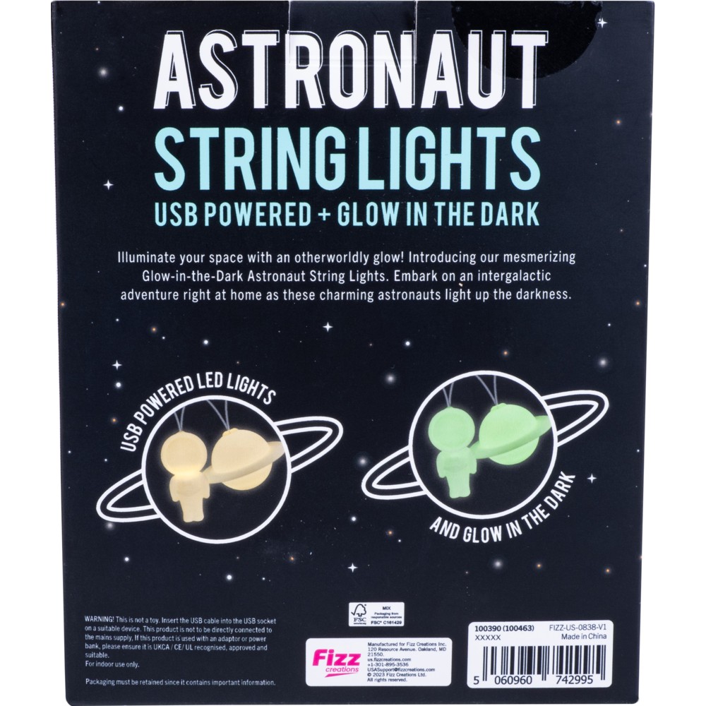 Fizz Creation - USB Powered Glow In The Dark Astronaut String Lights