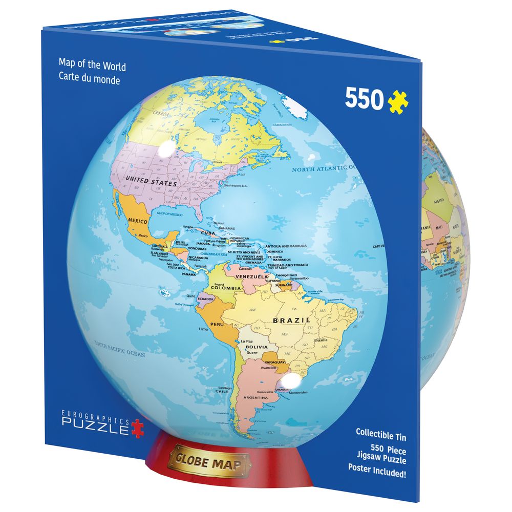 ألعاب يوروغرافيكس - مجموعة أحجية خريطة العالم في علبة معدنية - 550 قطعة