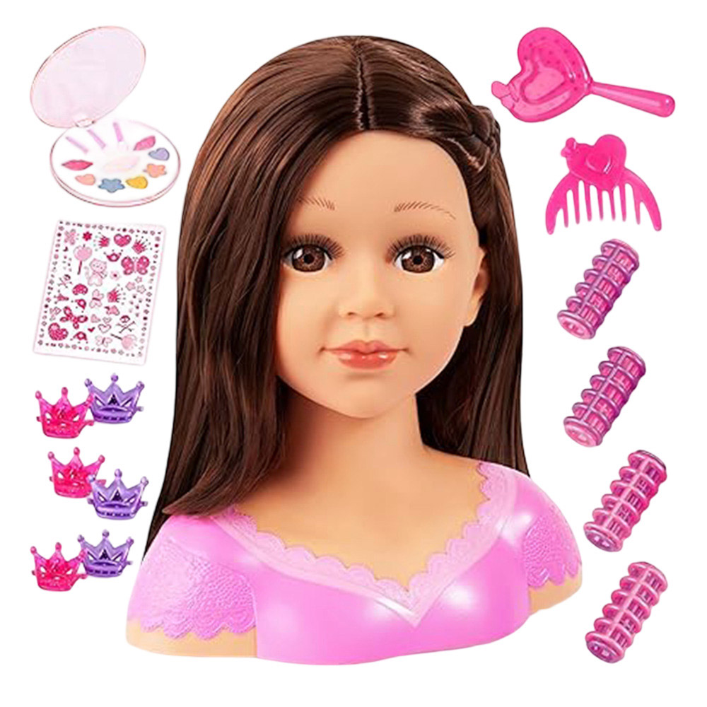 باير - رأس تصفيف الشعر شارلين سوبر موديل بني مع ملحقات - 27 سم - طقم من 17 قطعة