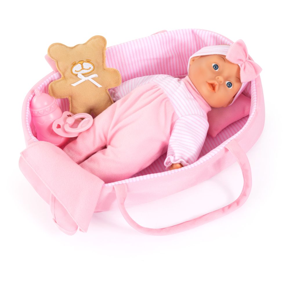 Bayer - Baby Doll Basket With Accessories - 5 Pc Set - 28 cm