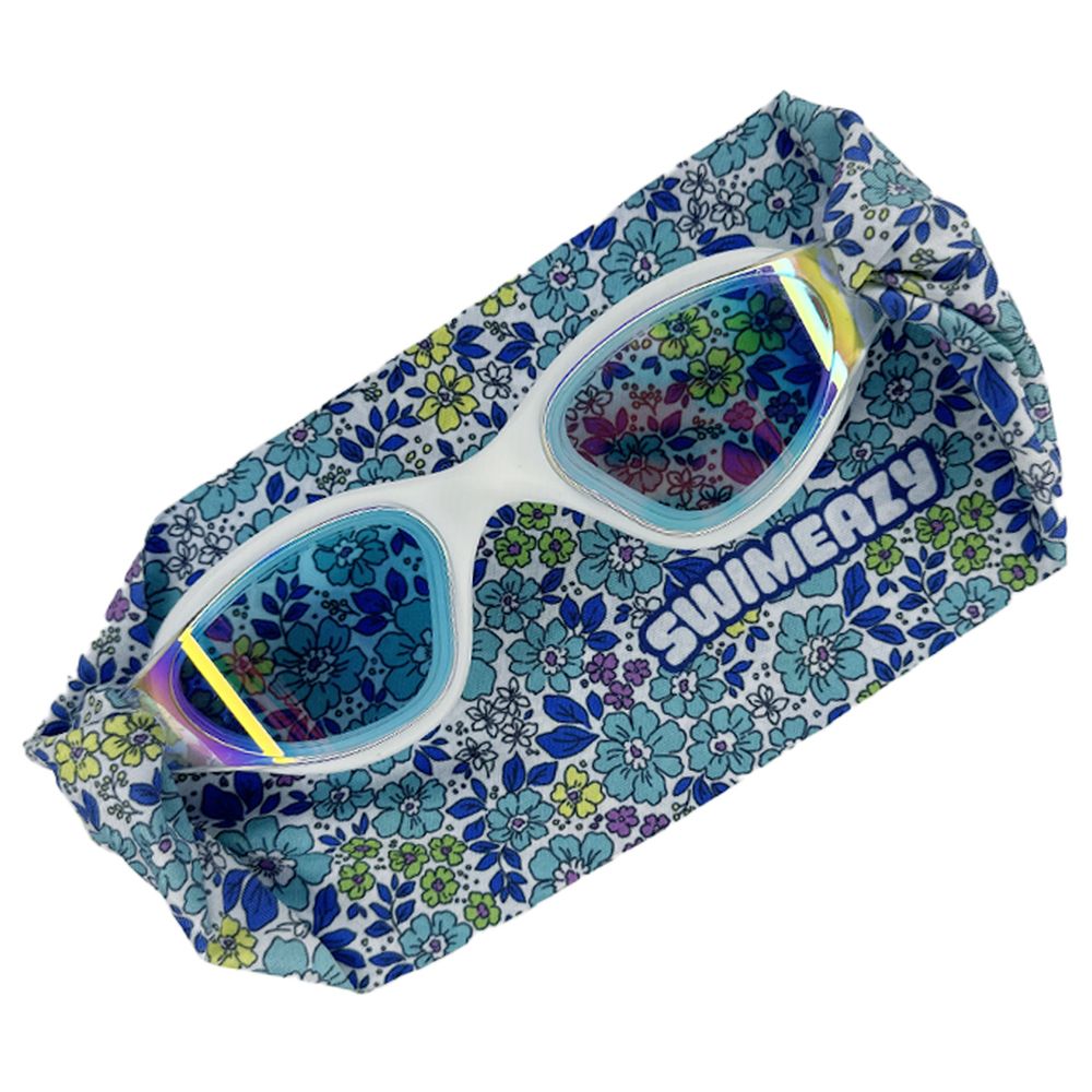 Swimeazy - Aqua Bloom Headband And White Goggle With Mirror Lenses