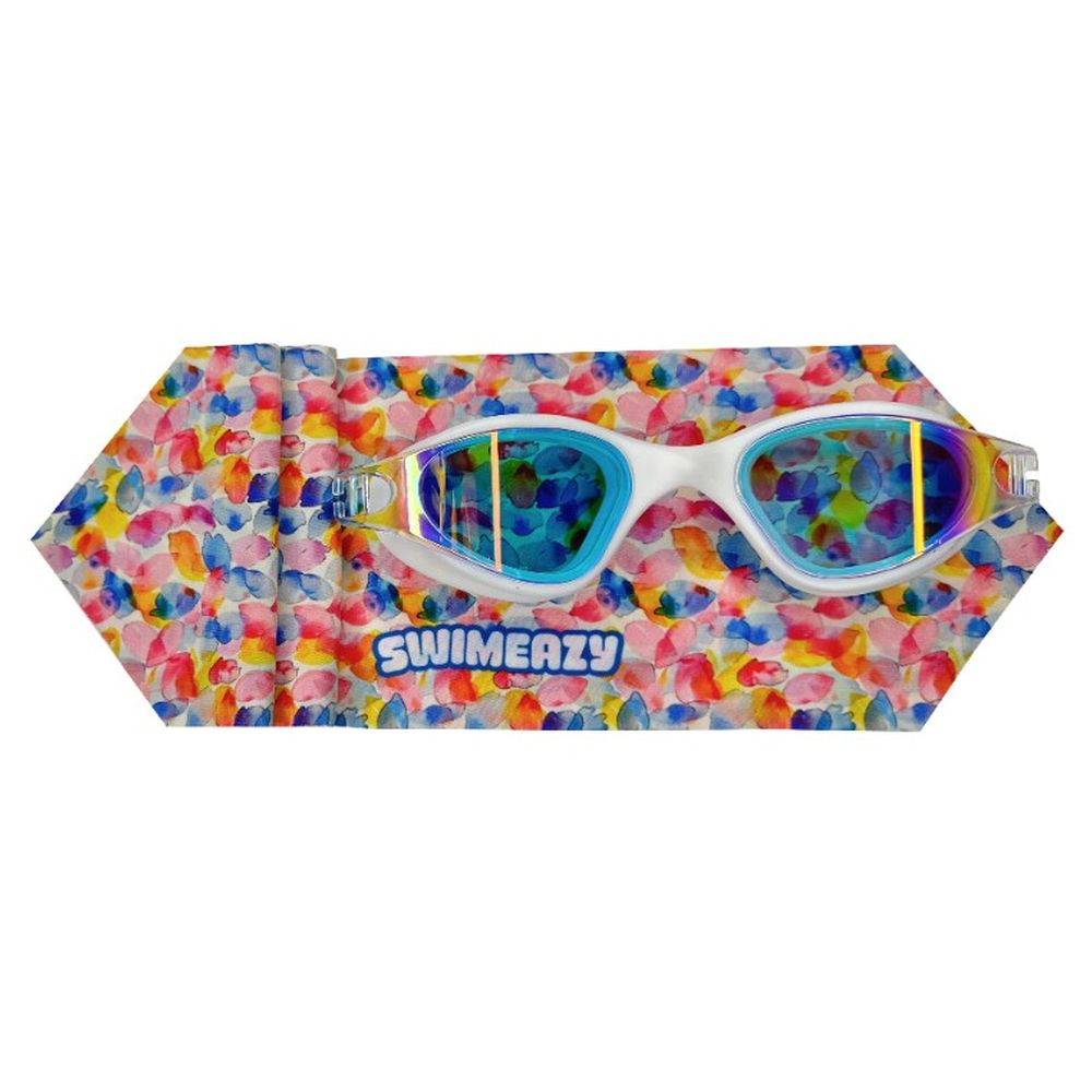 Swimeazy - Daisy Dip Headband And White Goggle With Mirror Lenses