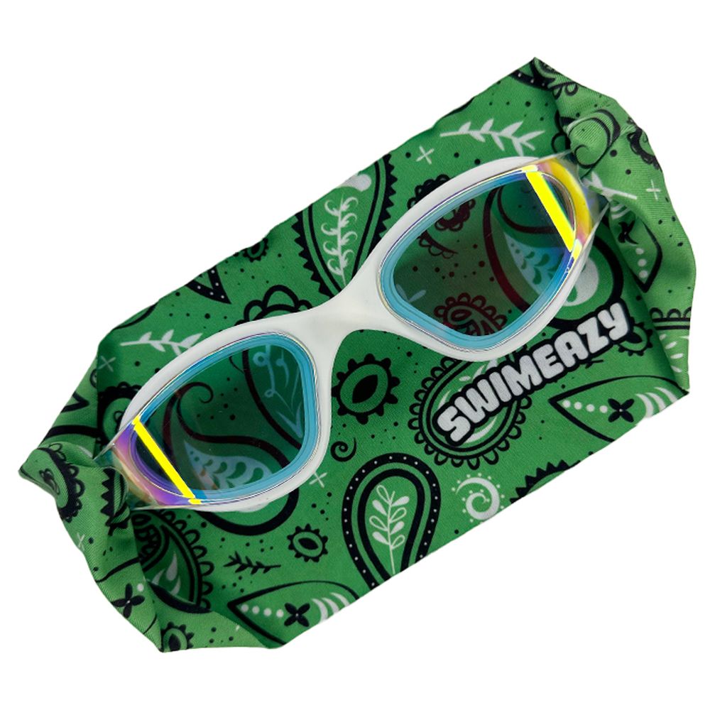 Swimeazy - Green Bandana Headband And Goggle With Mirror Lenses