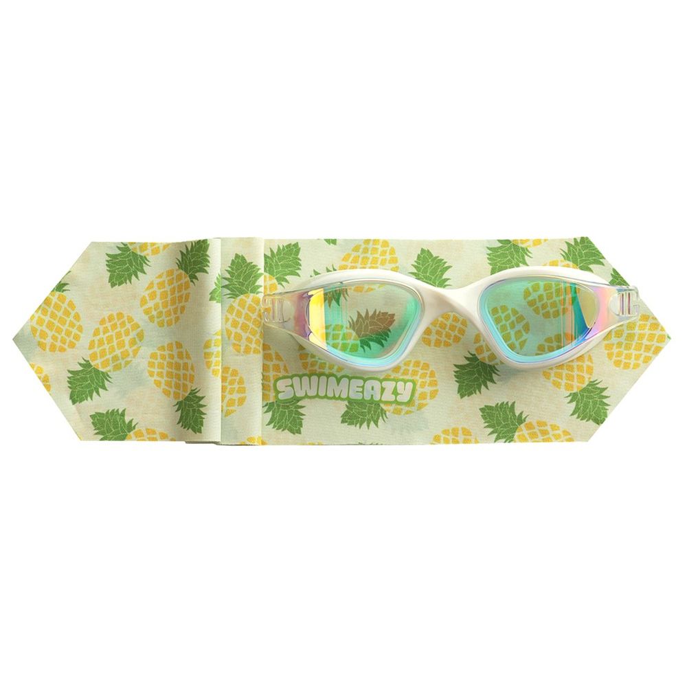 Swimeazy - Pina Pop Headband And White Goggle With Mirror Lenses