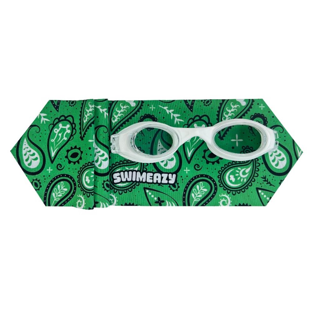 Swimeazy - Green Bandana Headband And White Goggle With Transparent Lenses