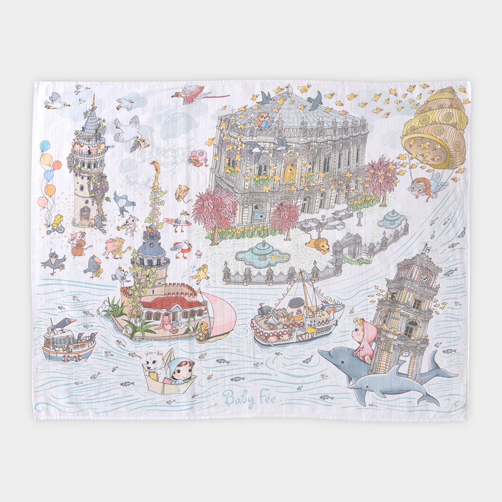 بيبي في - طقم هدية بطانية ومريلة من الموسلين - إسطنبول