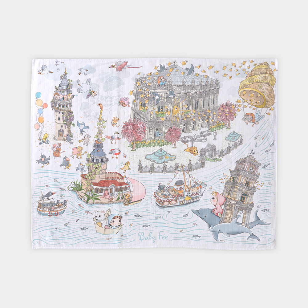 بيبي في - طقم هدايا بطانية موسلين مع مريلة وقطعة قماش للتجشؤ - إسطنبول