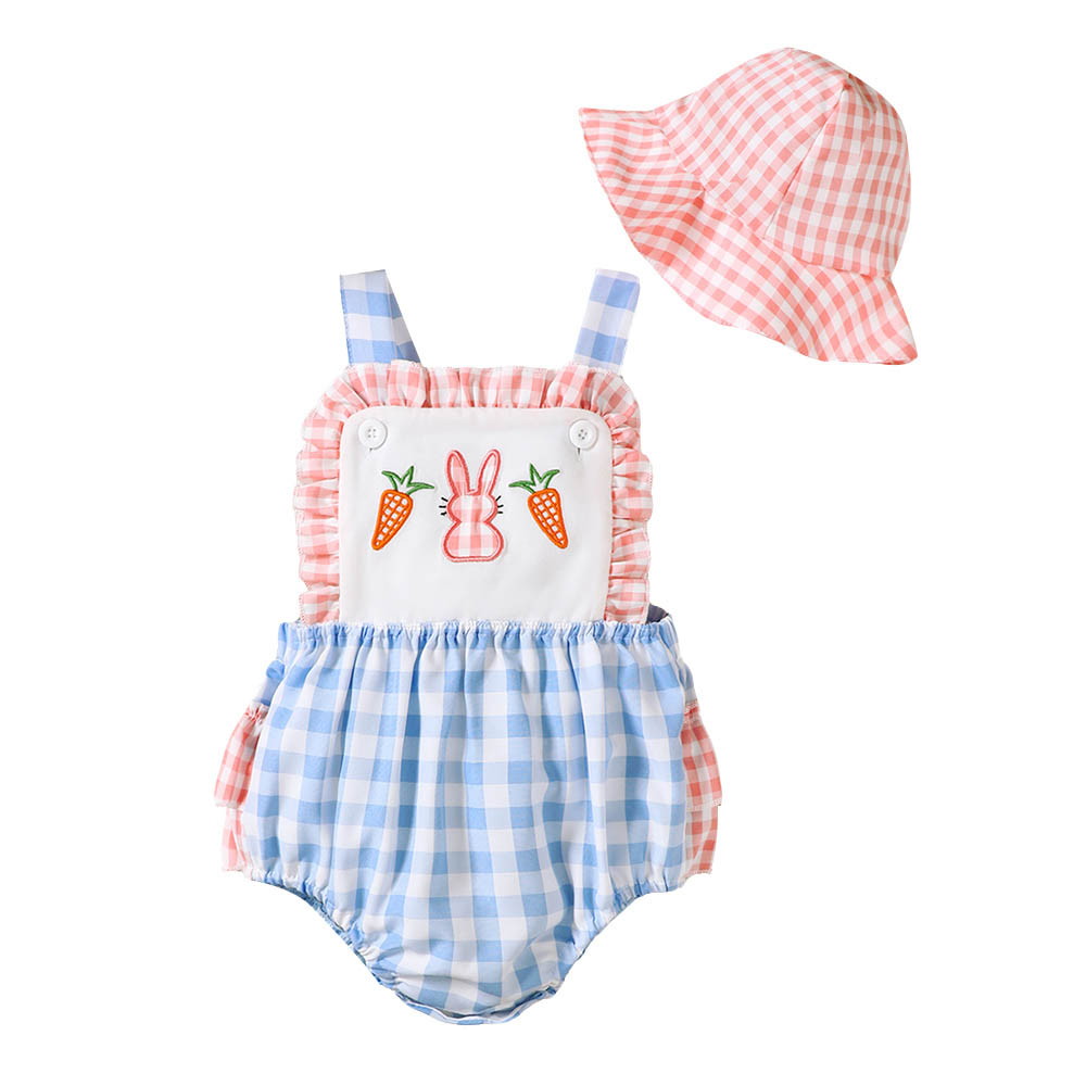 Brownbark - 2pc-Set - Baby Girl's Rabbit Checkered Bodysuit And Hat