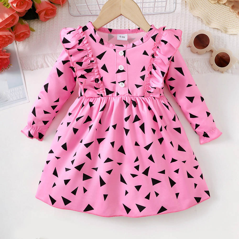 Brownbark - Baby Girl's Geometric Printed Long Sleeves Dress - Pink