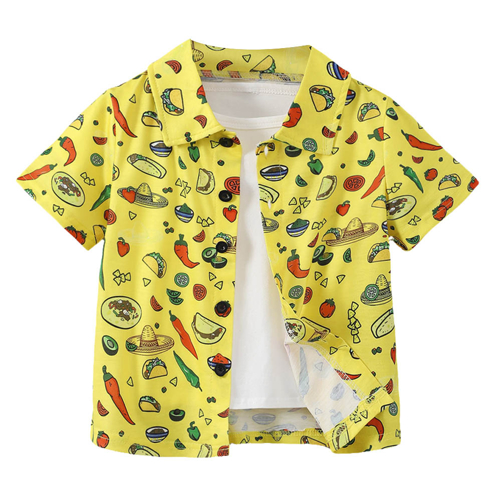 Brownbark - Boy's Food Printed Short Sleeves Shirt - Yellow