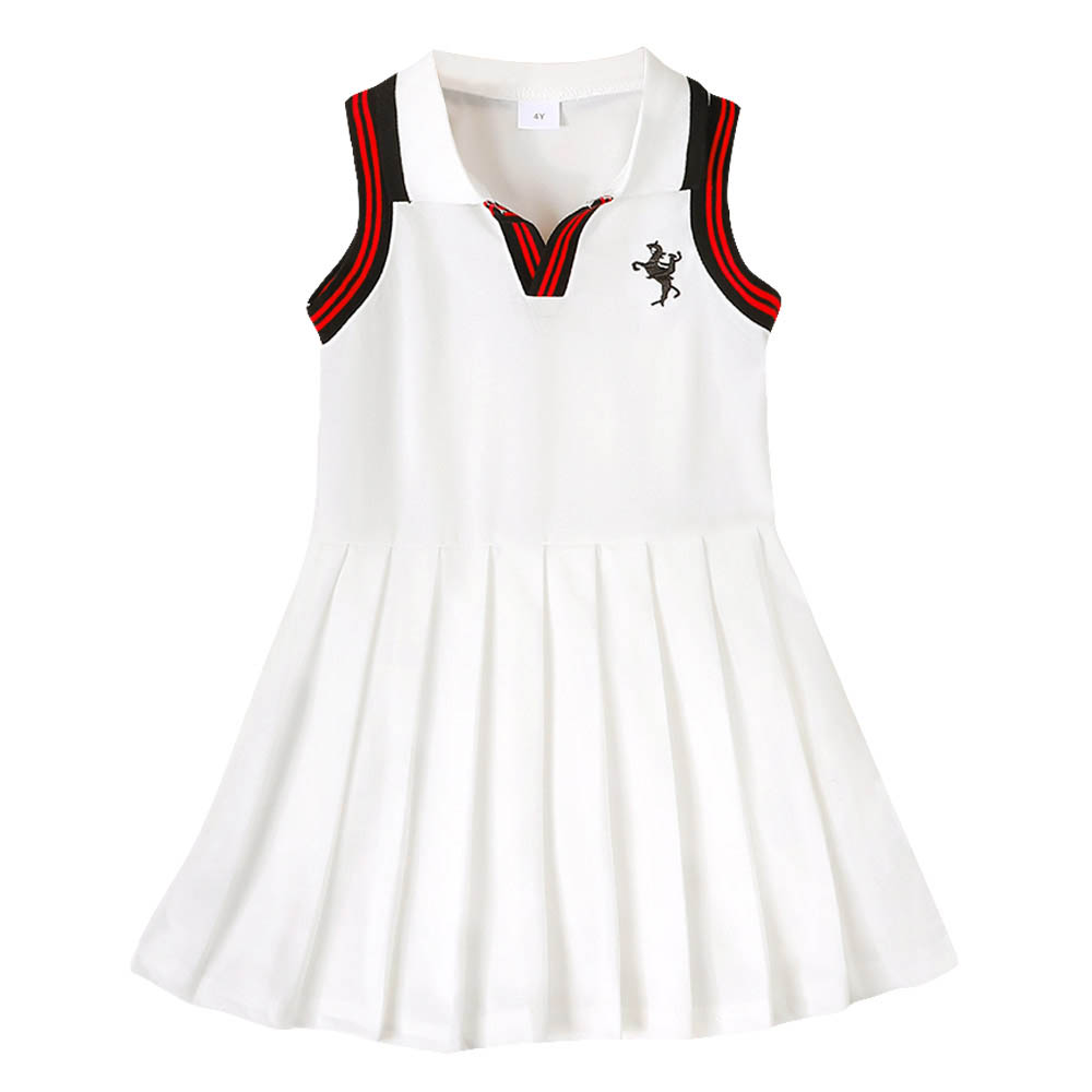 Brownbark - Girl's Sleeveless Pleated Dress - White