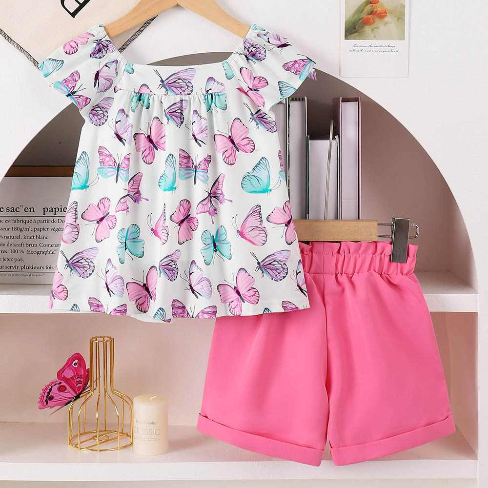 Brownbark - 2pc-Set - Girl's Butterfly Printed Top And Shorts