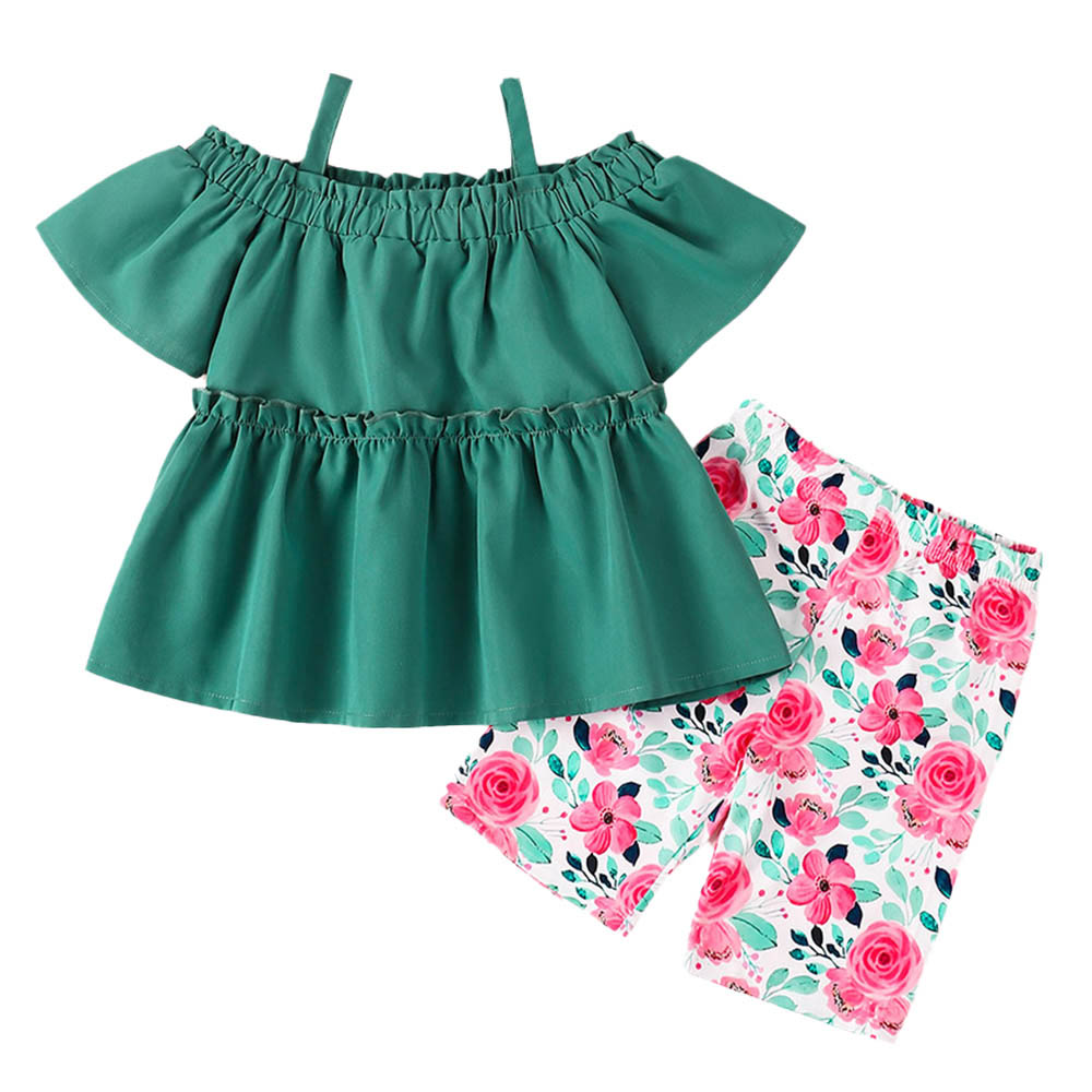 Brownbark - 2pc-Set - Girl's Off-Shoulder Top And Shorts