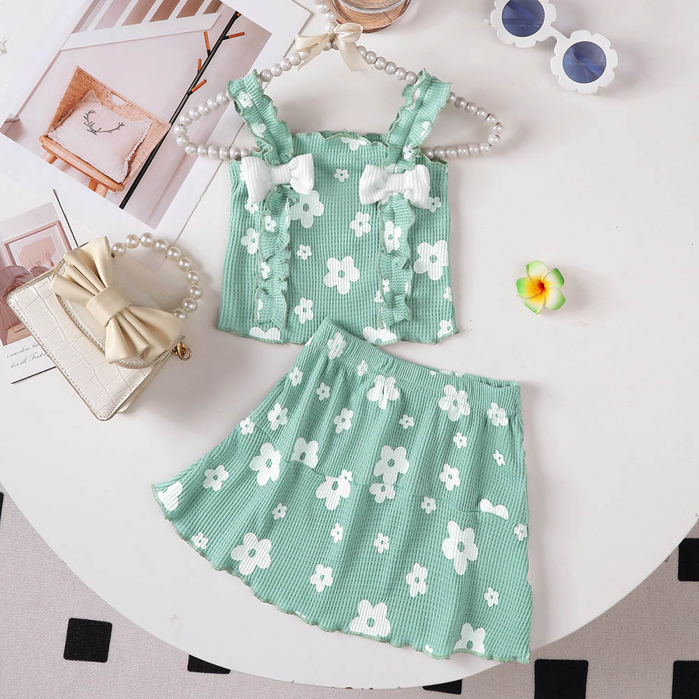 Brownbark - 2pc-Set - Baby Girl's Floral Tank Top And Skirt - Green