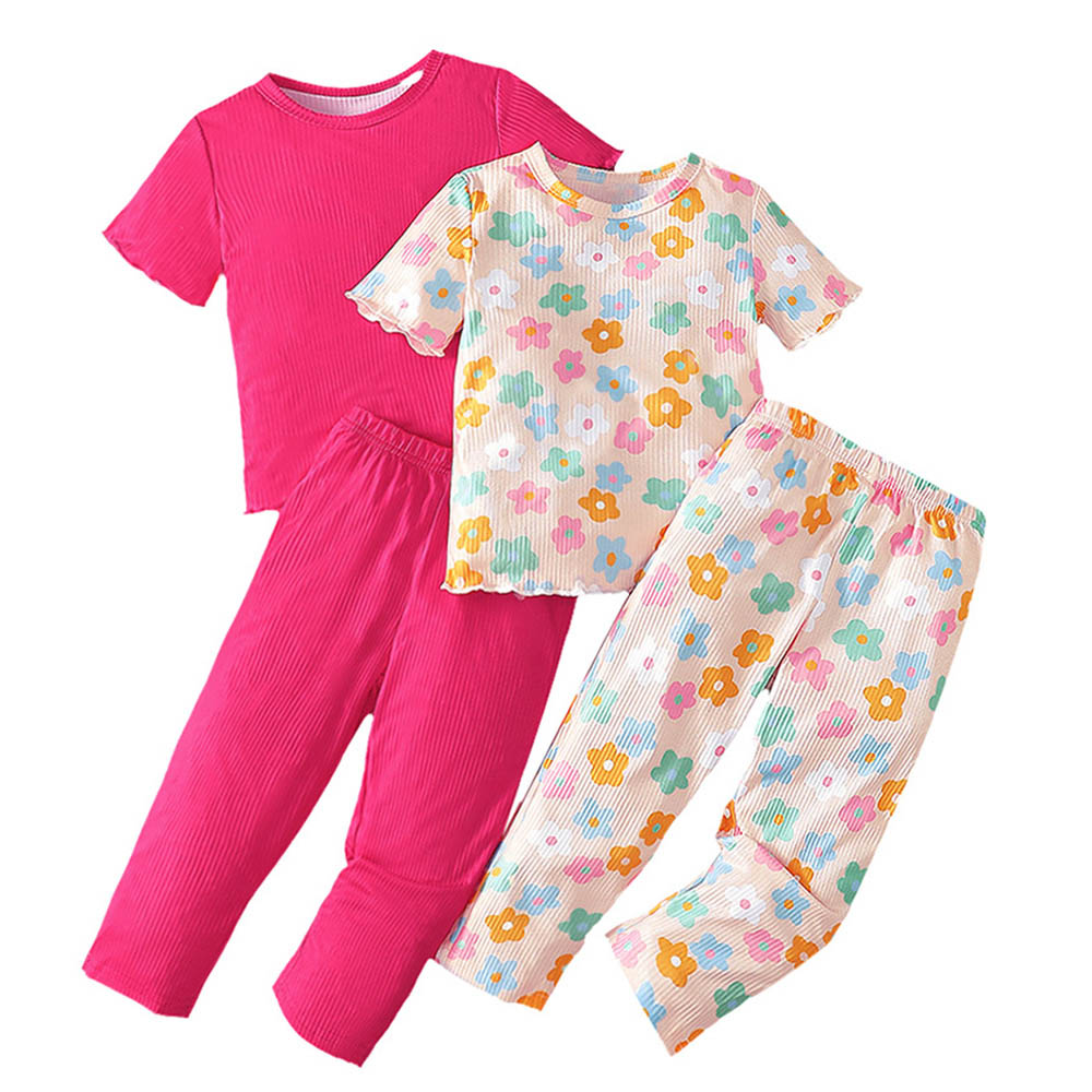 Brownbark - 4pc-Set - Girl's Short Sleeves Top And Pants