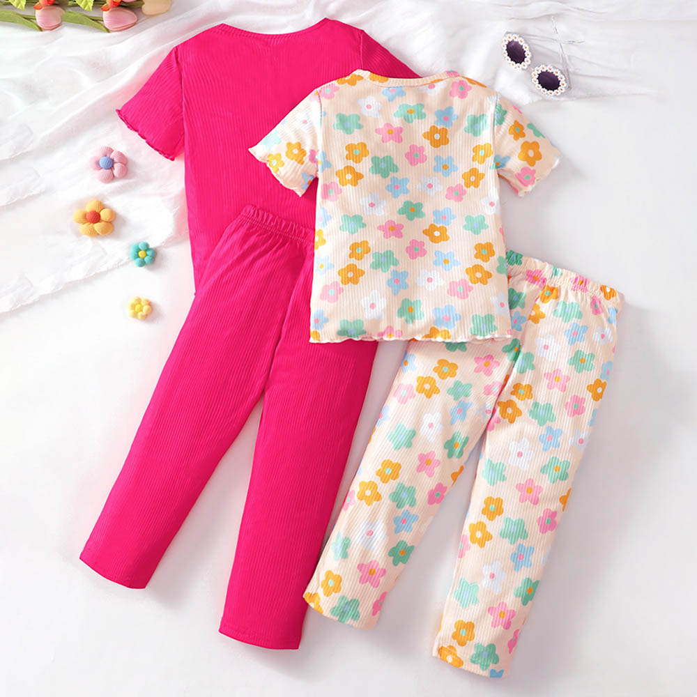 Brownbark - 4pc-Set - Girl's Short Sleeves Top And Pants