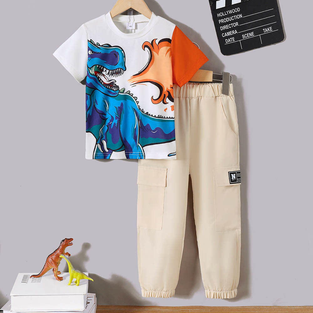 Brownbark - 2pc-Set - Boy's Dino Printed T-Shirt And Joggers