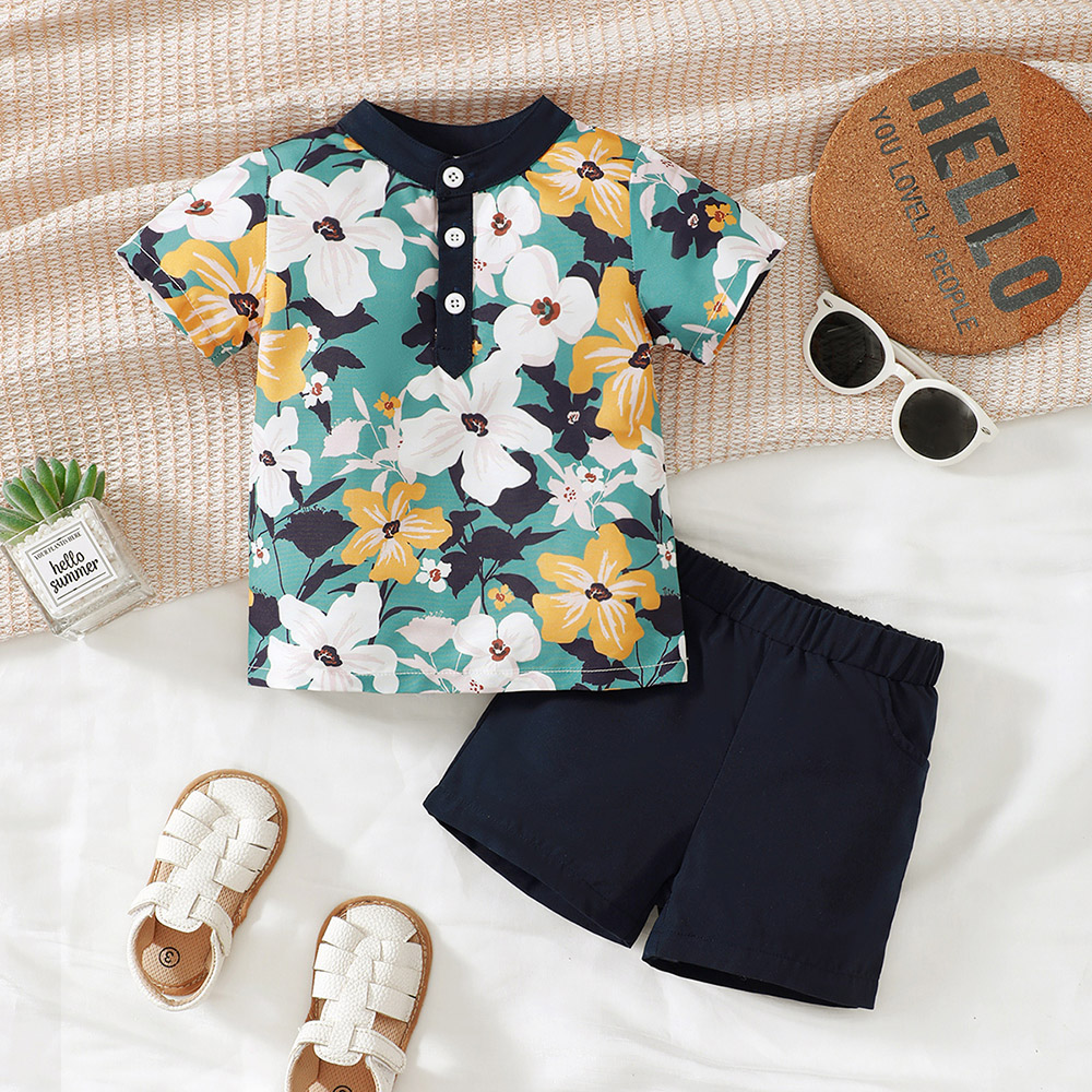 Brownbark - 2pc-Set - Baby Boy's Floral Printed T-Shirt And Shorts
