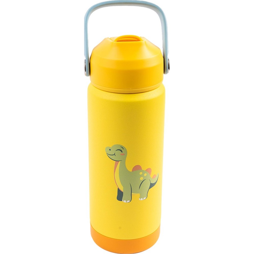 Cocobee - Kids Dino Insulated Stainless Steel Water Bottle With Handle Grip - Yellow - 500 ml