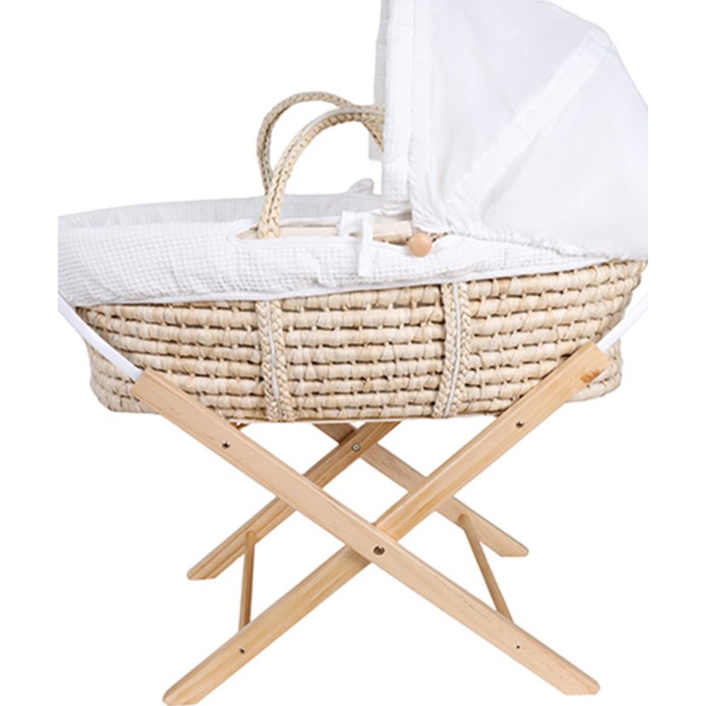 Kikibebe - Wooden Fun Moment Moses Basket With Foldable Stand - White