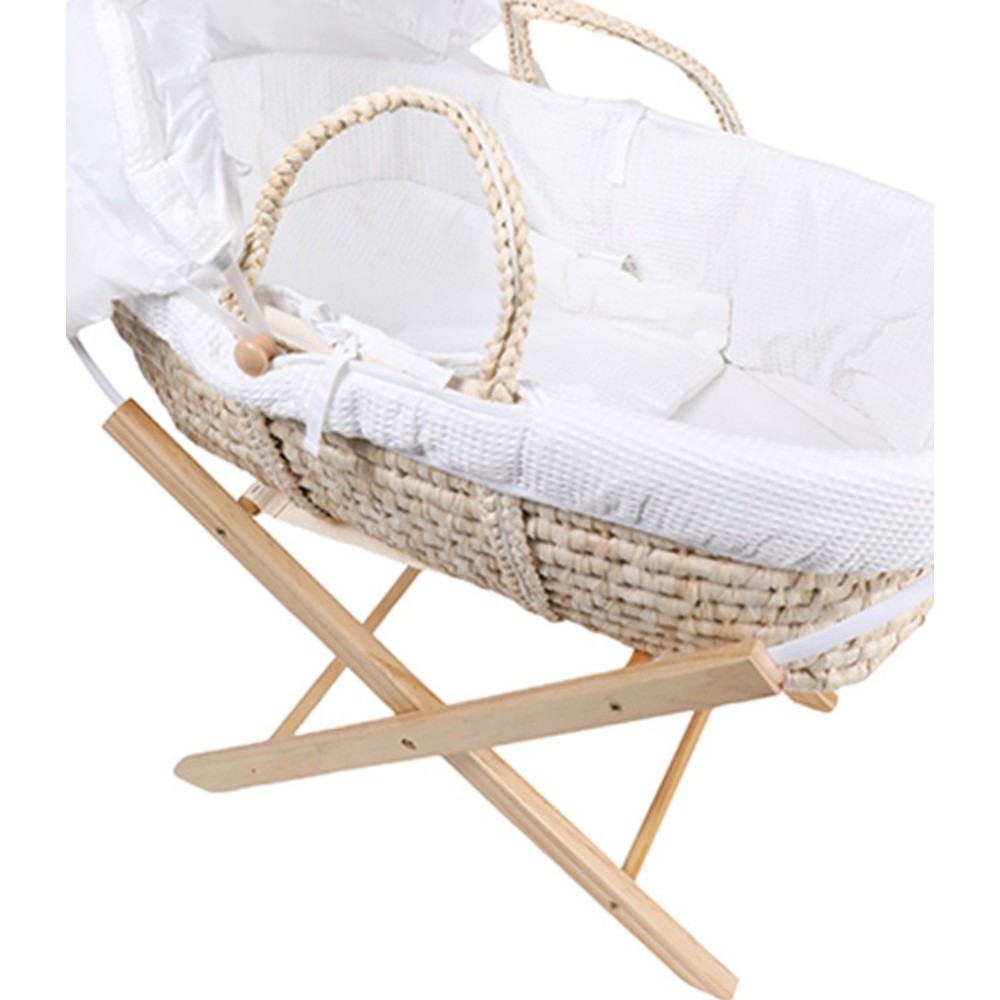 Kikibebe - Wooden Fun Moment Moses Basket With Foldable Stand - White