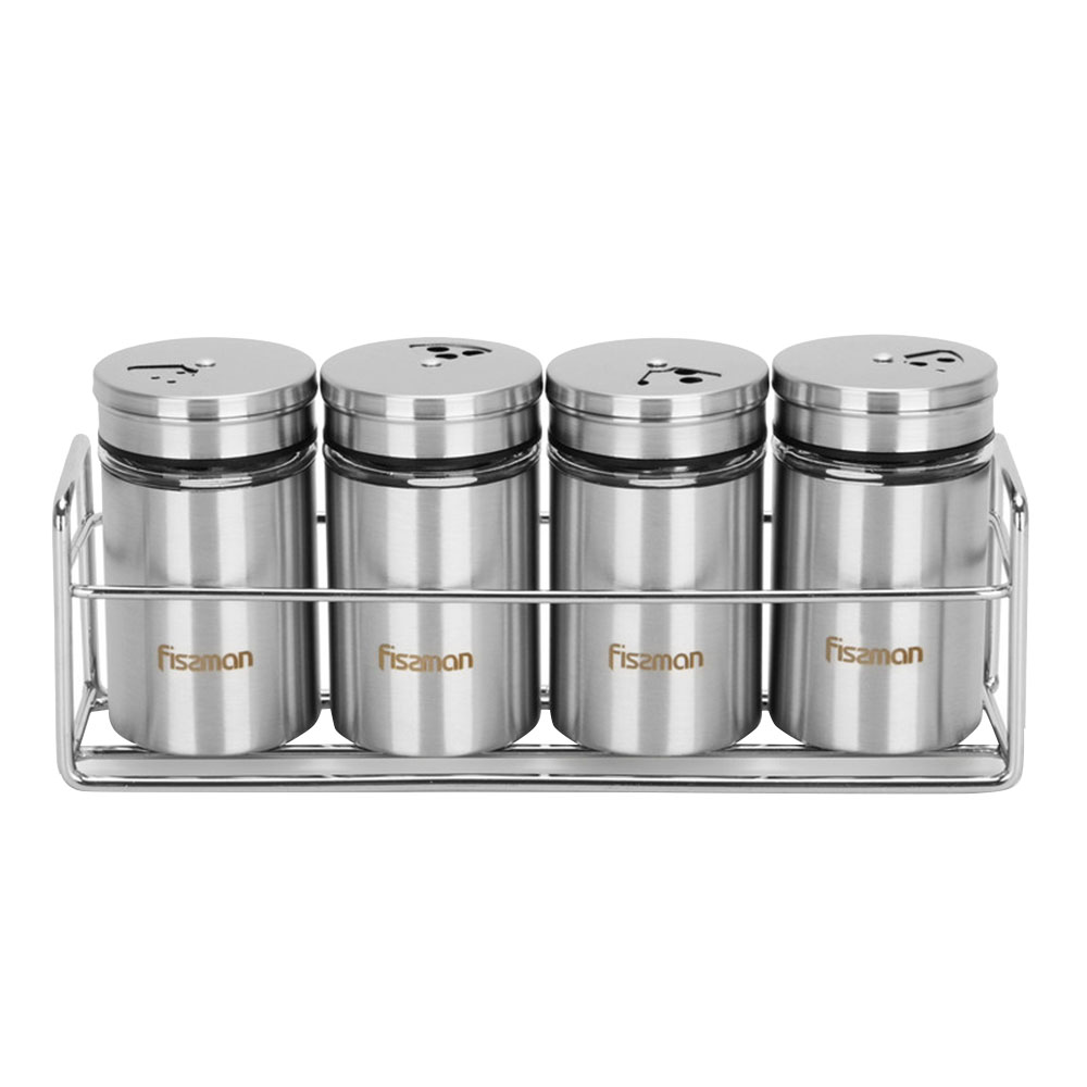 فيسمان - طقم مرشة ملح وفلفل زجاجية مع رف - 80 مل - 5 قطع