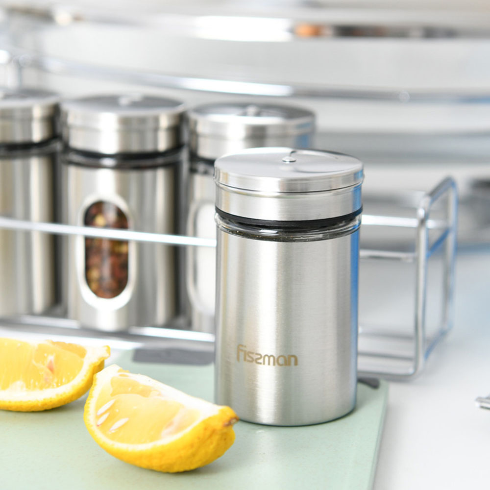 فيسمان - طقم مرشة ملح وفلفل زجاجية مع رف - 80 مل - 5 قطع