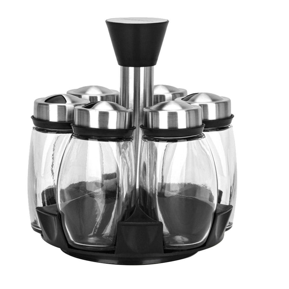 فيسمان - برطمانات تخزين التوابل مع غطاء وحامل - شفافة - 7 قطع