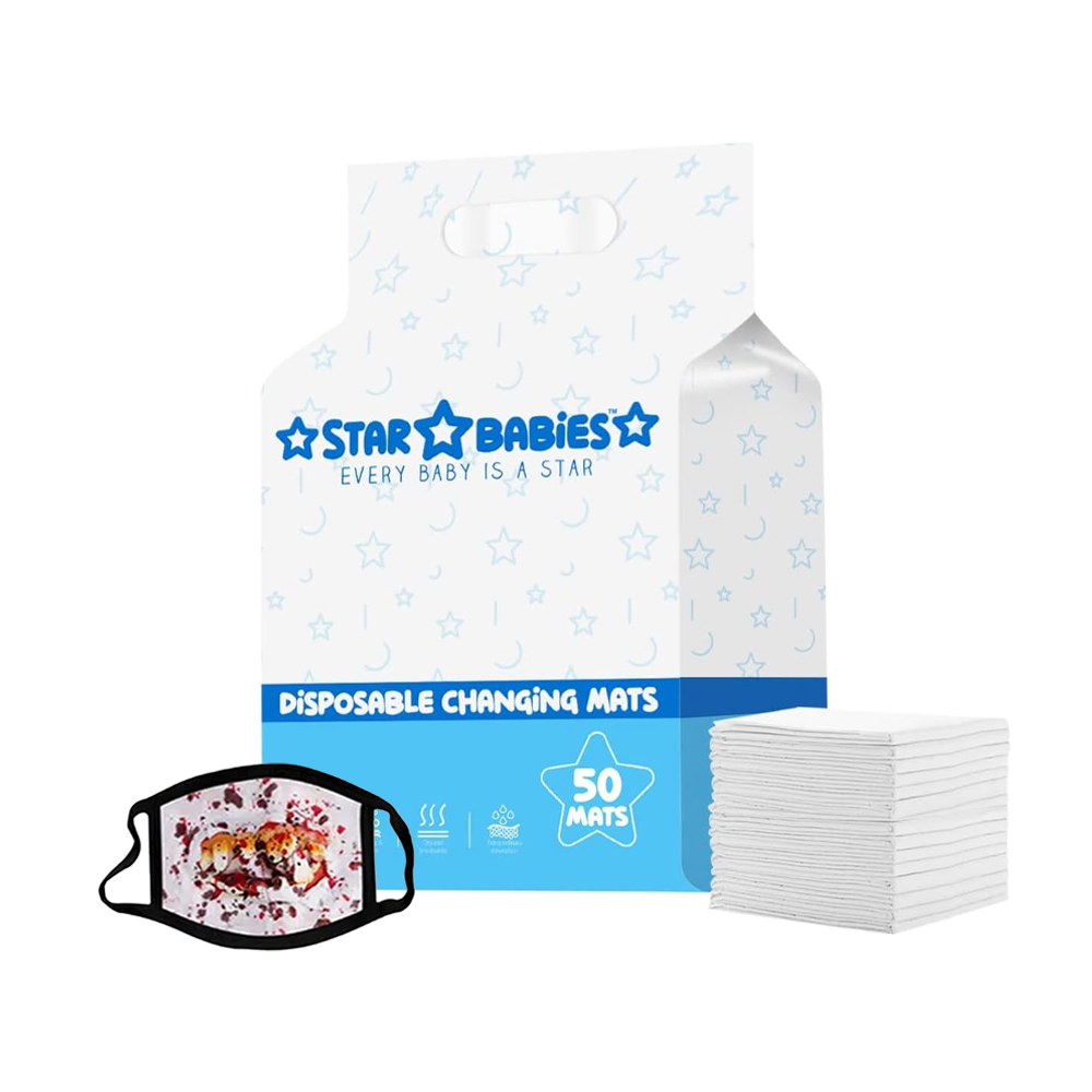 Star Babies - Disposable Changing Mats White 72Pcs with 1Pc Kids Reusable Mask