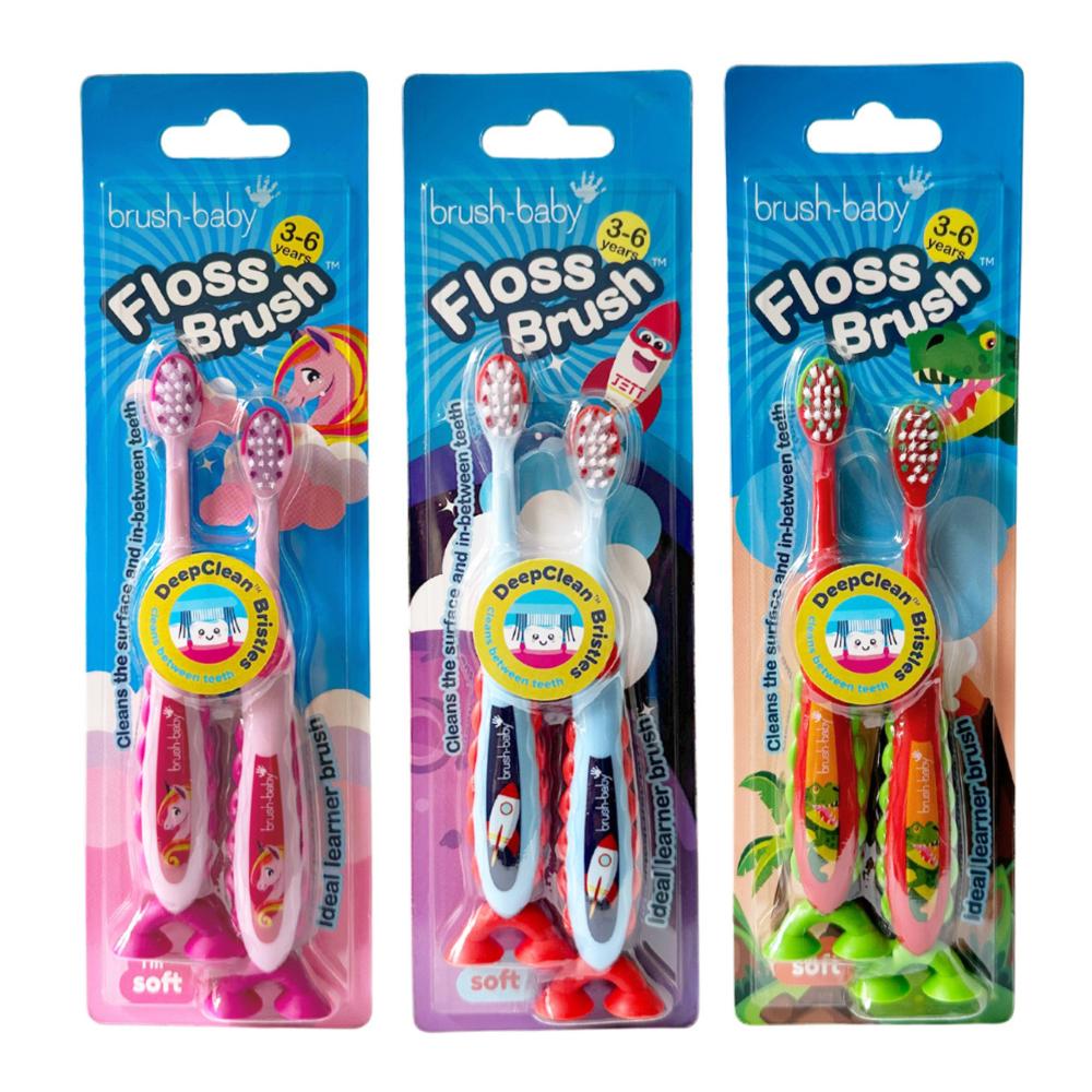 Brush Baby - 2025 Collection Flossbrush Bristles Toothbrushes Assorted - Pack of 2