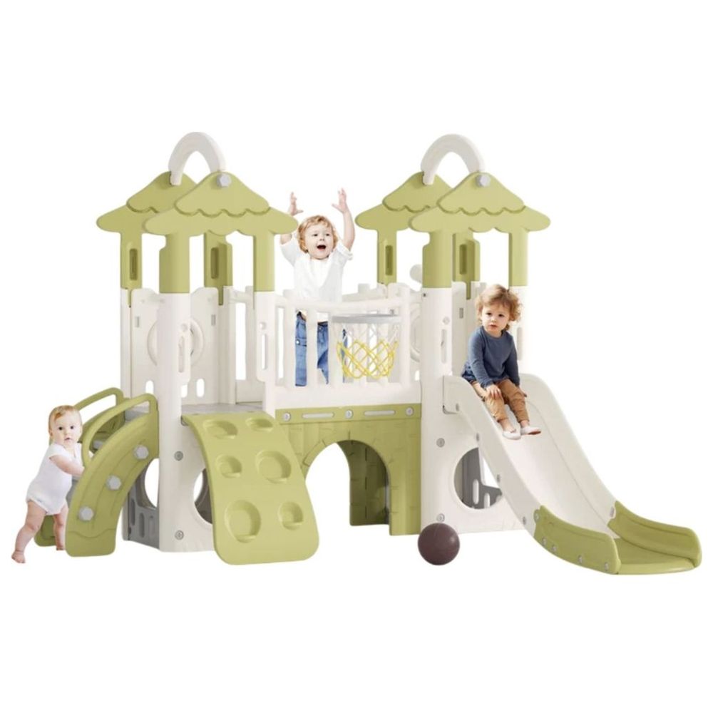 Little Angel Kids Playset And Activity Centre With Slide, Hoop And Climber - Green