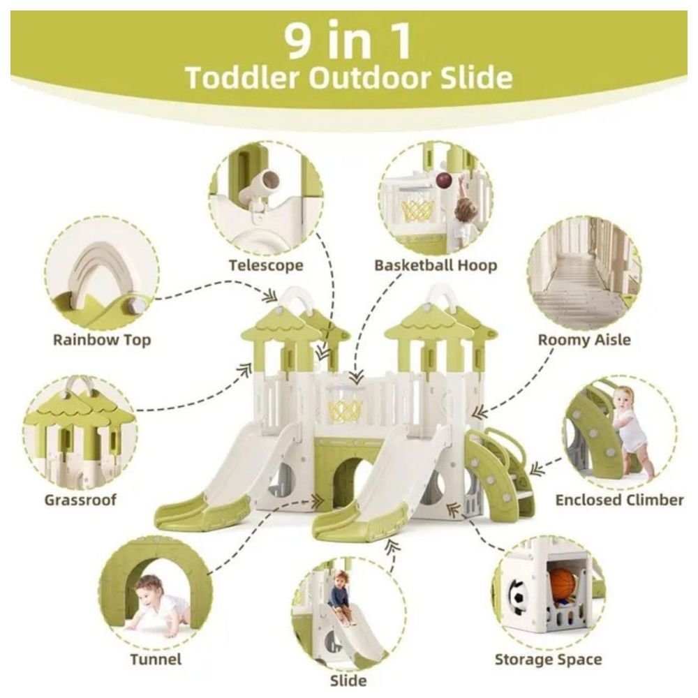 Little Angel Kids Playset And Activity Centre With Slide, Hoop And Climber - Green