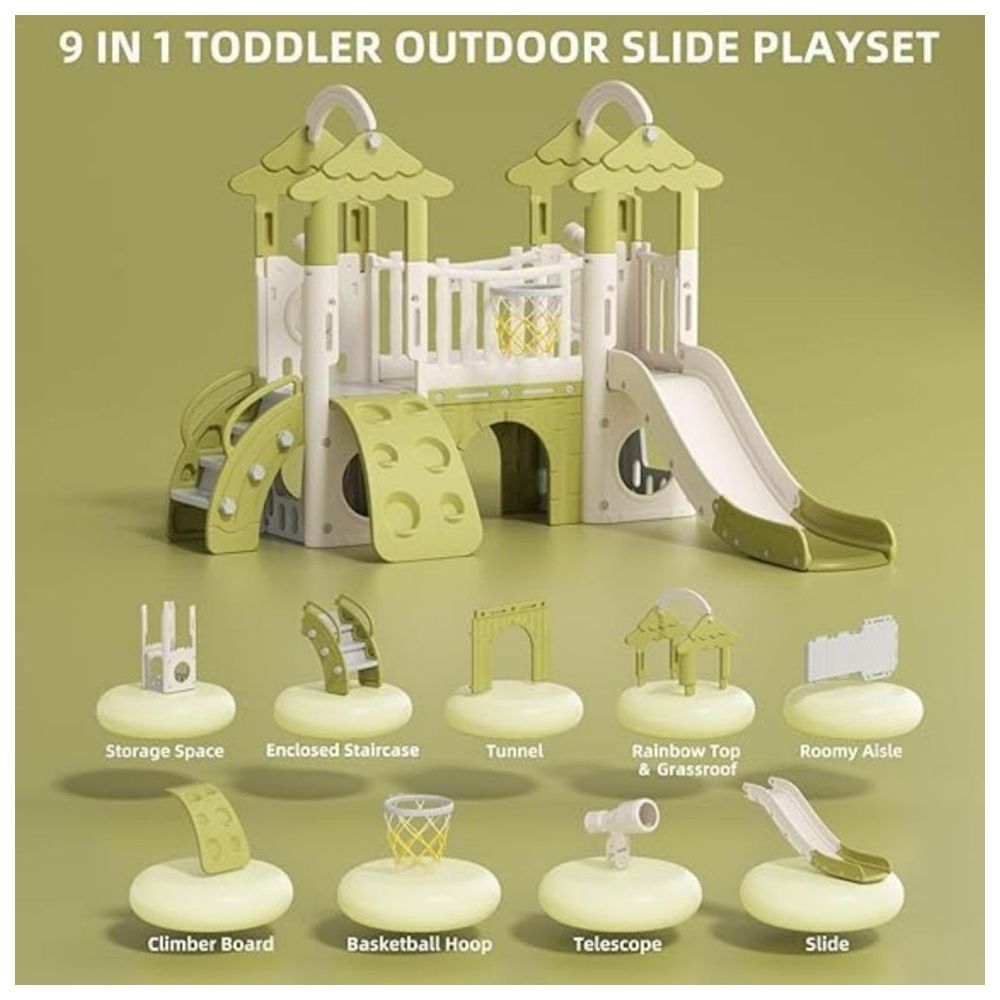 Little Angel Kids Playset And Activity Centre With Slide, Hoop And Climber - Green