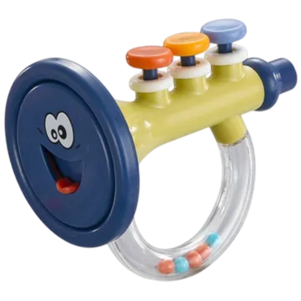 Goodway - Baby Trumpet Rattle Toy With Colorful Beads Handle - Blue