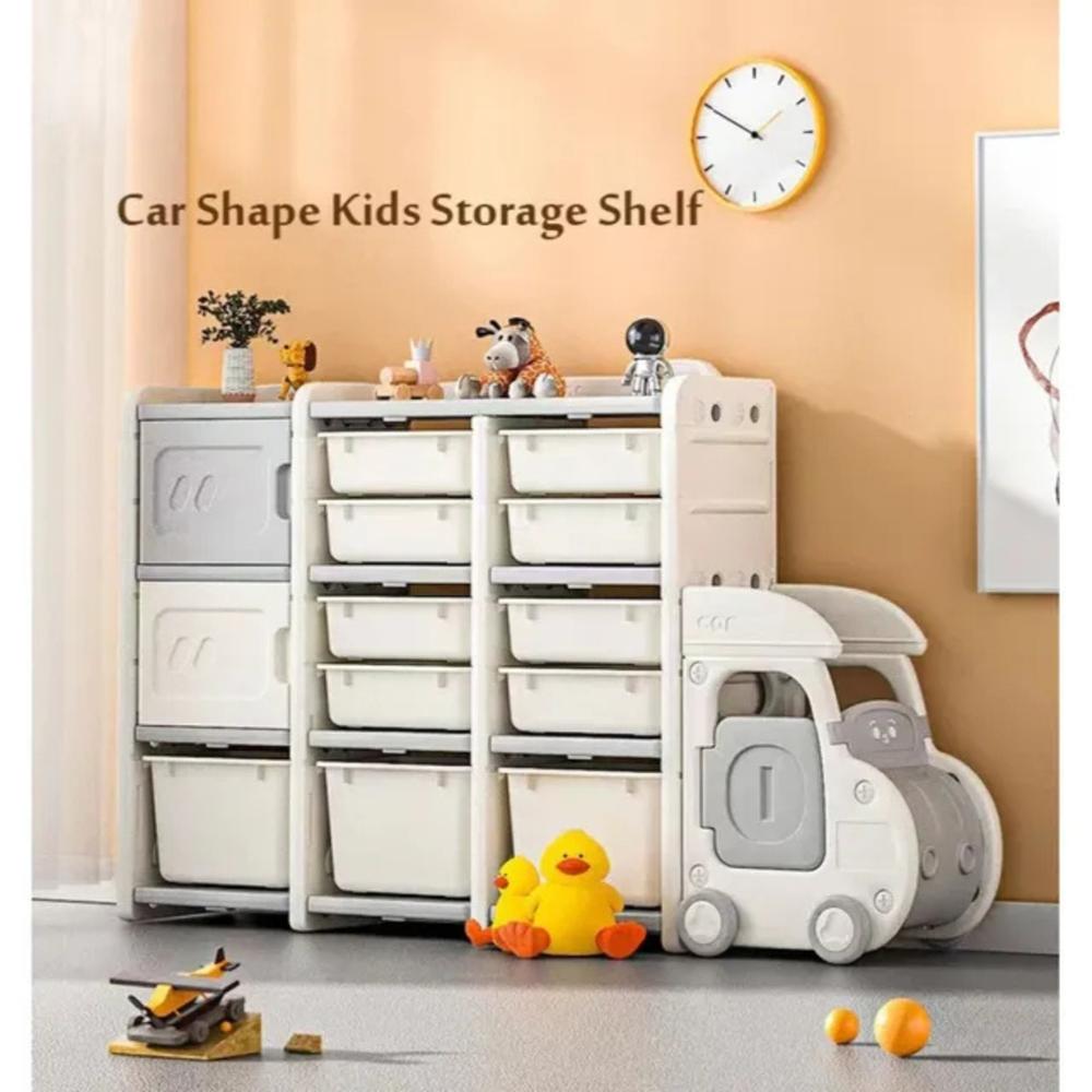 Little Angel Toys Organizer Cabinet With Bins And Cart - White/Grey