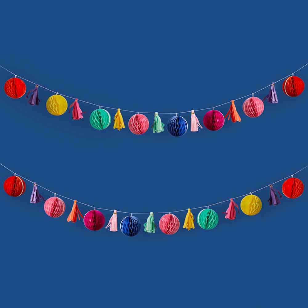 Hootyballoo - Bright Coloured Honeycomb & Tassel Garland - 2M