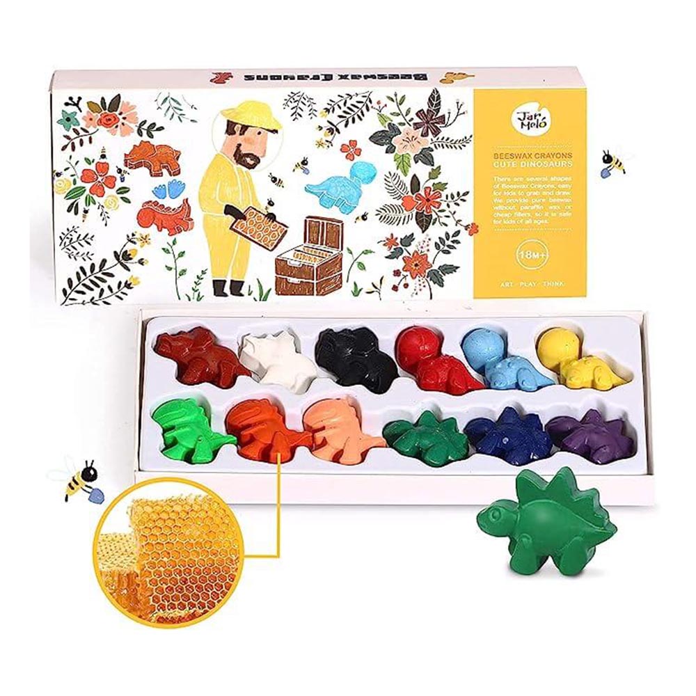 جار ميلو - أقلام تلوين شمع العسل - ديناصورات لطيفة - 12 قطعة