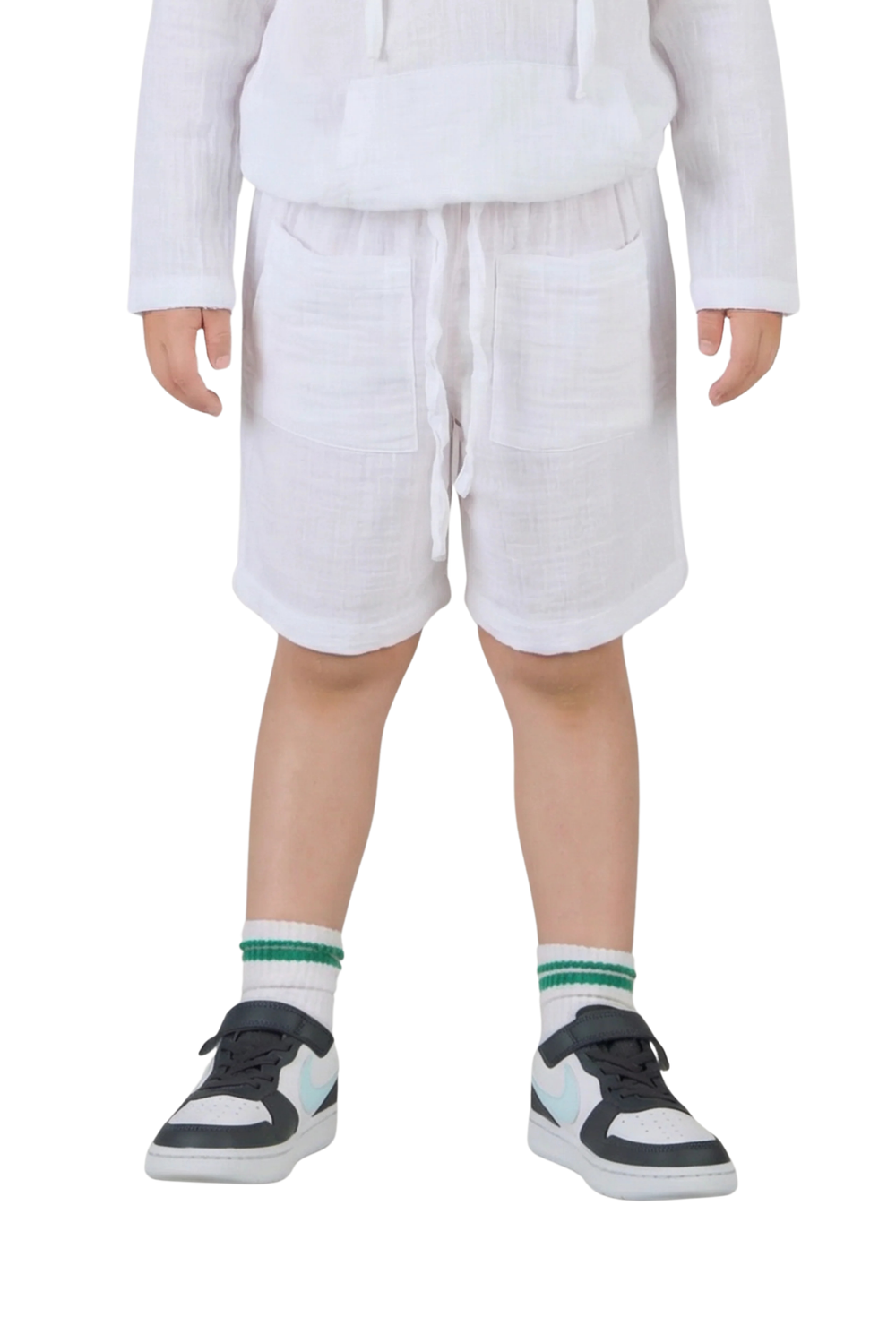 جاست نيتشر - شورت للأولاد - أبيض، برباط وجيوب