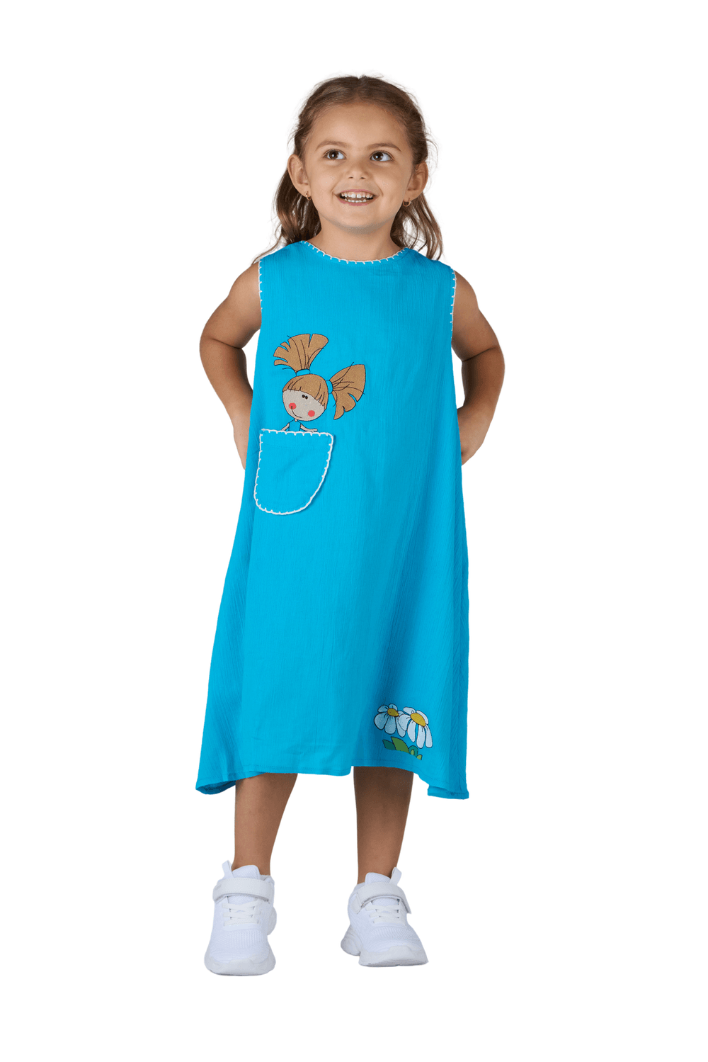 فستان بناتي بدون أكمام مطرز بالزهور من جاست ناتشر