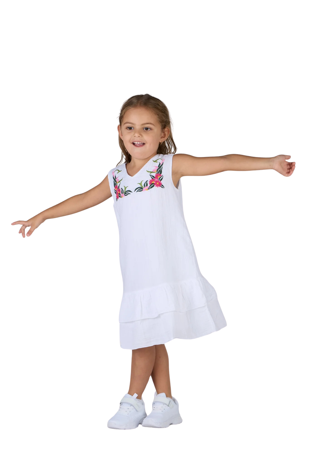 فستان بناتي مطرز بدون أكمام بنقشة حديقة من جاست نيتشر - أبيض