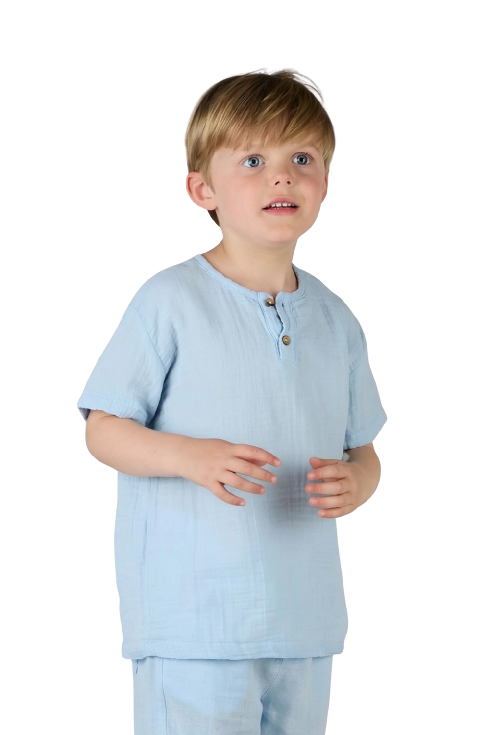 تيشيرت "جاست نيتشر" للأولاد بأكمام قصيرة وأزرار جوز الهند