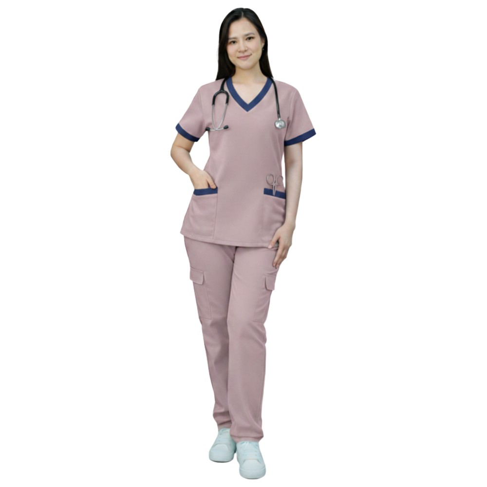 Veronica - 2pc-Set - Women's Poly Viscose Scrub Uniform With Contrast Patch - Light Purple