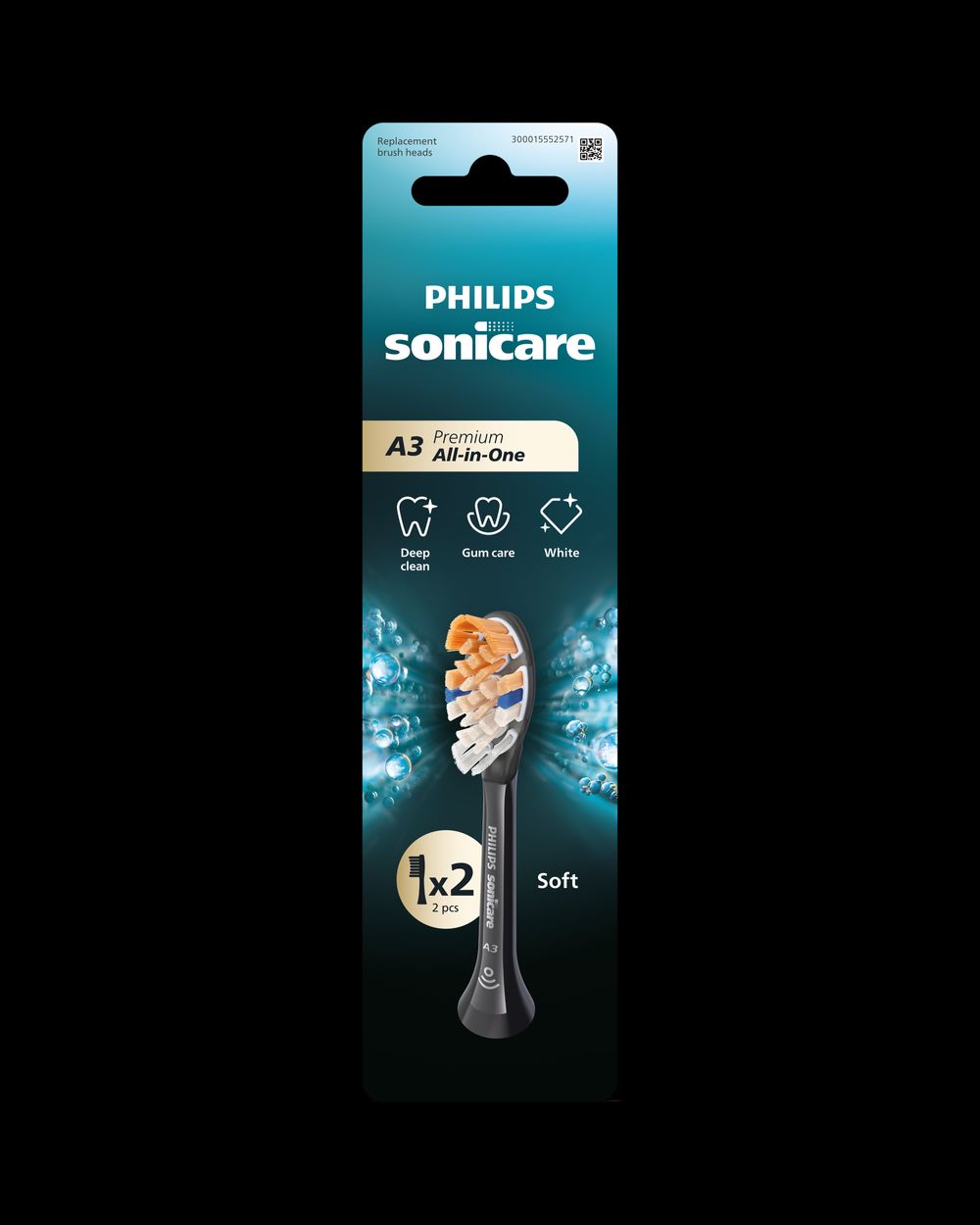 فيليبس - رأس فرشاة سونيكير A3 الكل في واحد - أسود - قطعتان