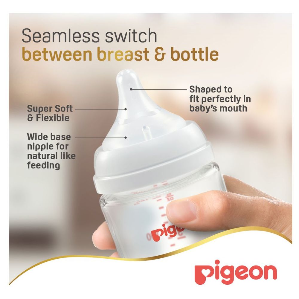 Pigeon Softouch Wide Neck Glass Feeding Bottle - White - 160 ml