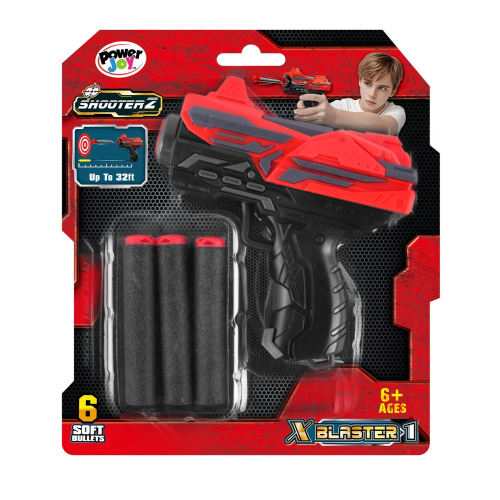 Power Joy - X Blaster 1 Toy Gun With 6 Foam Bullets - Red/Black